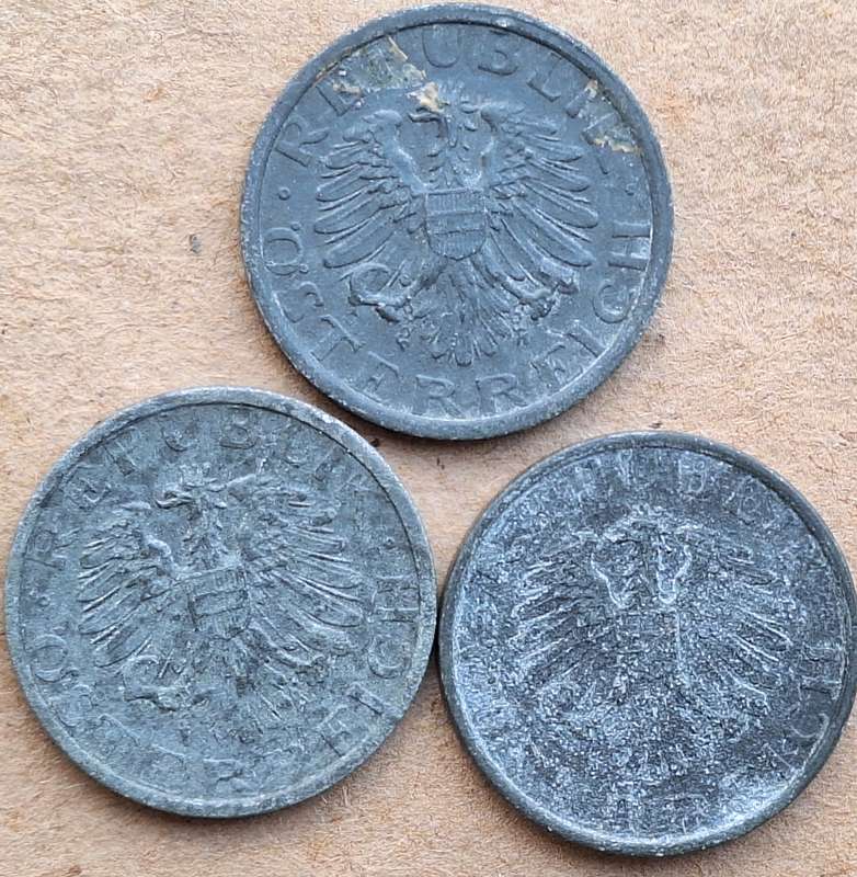 Austria 1947 and 1949 10 Groschen Zinc