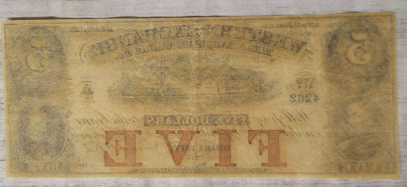 Western Exchange : Nebraska, Oklahoma City : FIVE DOLLARS - OBSOLETE NOTE : NO.4262 NOV 1857