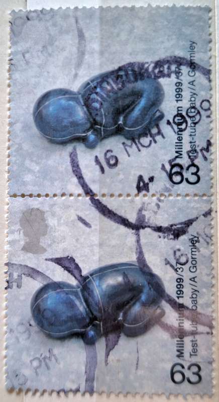 GB 1999 Millennium 63p Test Tube Baby Vertical Pair of Used stamps