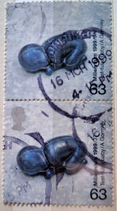 GB 1999 Millennium 63p Test Tube Baby Vertical Pair of Used stamps
