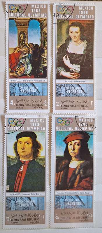 Yemen 1968 Famous Paintings Offices Gallery Florence 4 Cancelled stamps