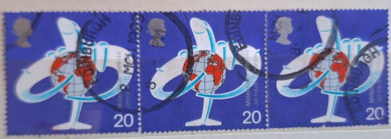GB 1999 Travellers Tale: International Air Travel Strip of 3 Used stamps