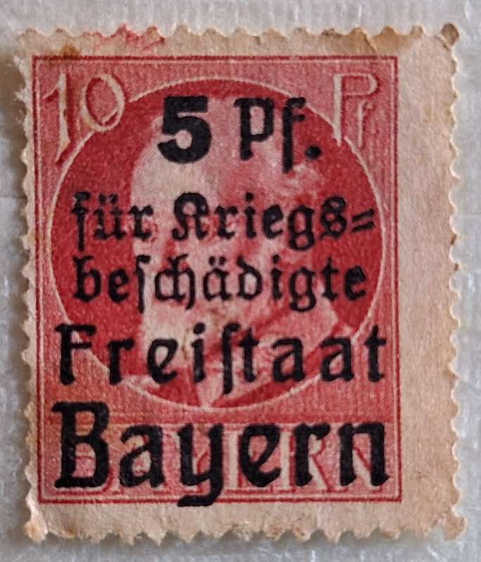 Bavaria 1919 Overprinted Surcharged War Wounded Fund 1 Unused stamp