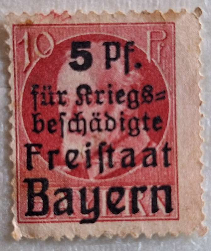 Bavaria 1919 Overprinted Surcharged War Wounded Fund 1 Unused stamp