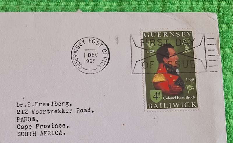 Guernsey 1969 Sir Isaac Brock FDC Postally Used with Customs Stamped on back
