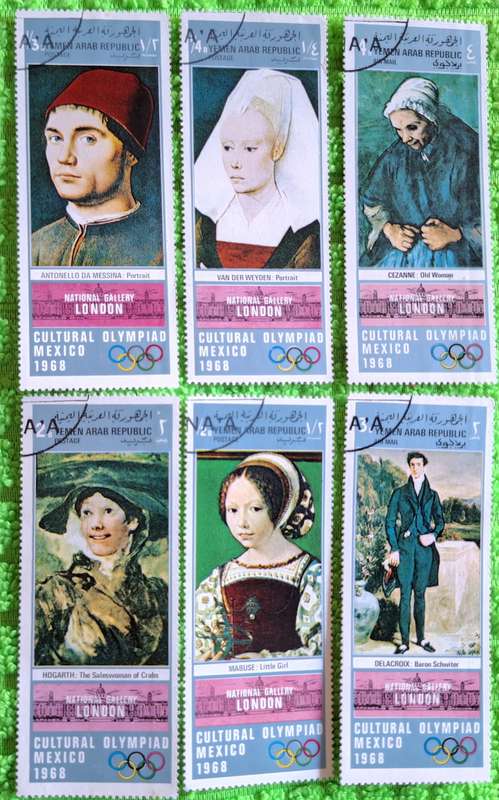 Yemen 1968 Famous Paintings National Gallery London 6 Cancelled hinged stamps
