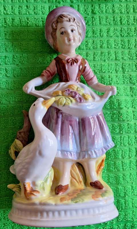 Girl and Duck Ornament Marked Foreign