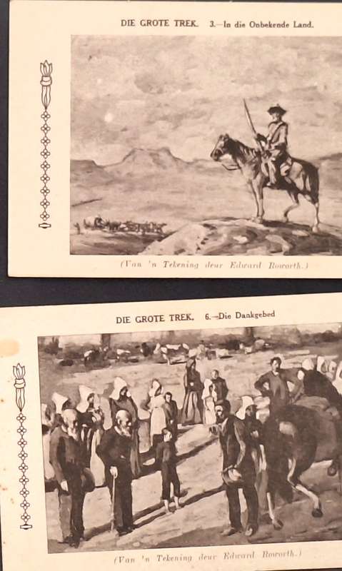 6 Poskaarte "Die Grote Trek" Serie van Tekeninge deur Edward Roworth