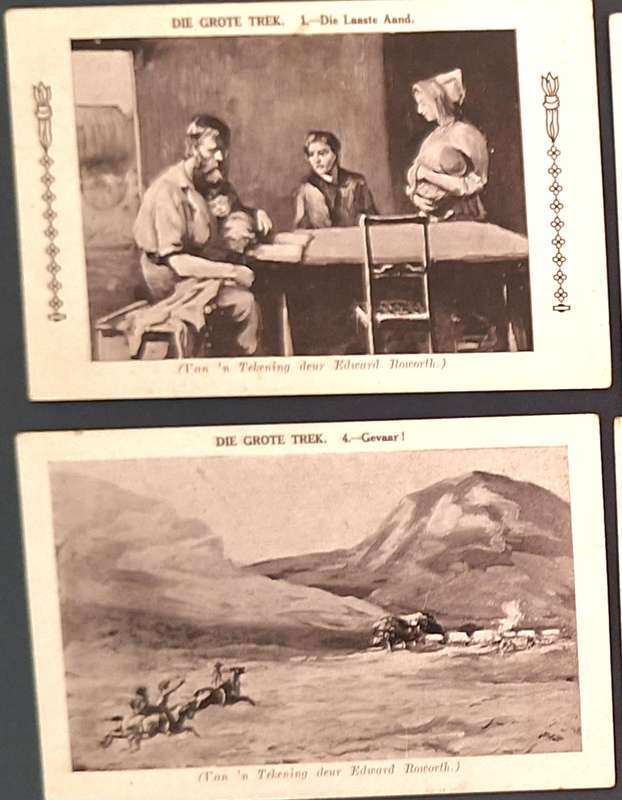 6 Poskaarte "Die Grote Trek" Serie van Tekeninge deur Edward Roworth