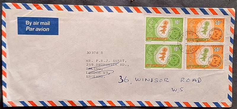 St Vincent 1979 Map stamps Pairs on Envelope Posted 1982 to England