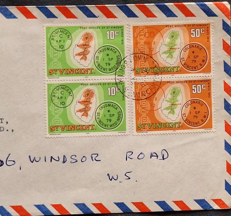 St Vincent 1979 Map stamps Pairs on Envelope Posted 1982 to England