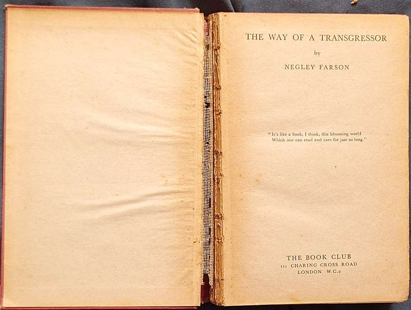 The Way of a Transgressor by Negley Farson Hardcover 1940