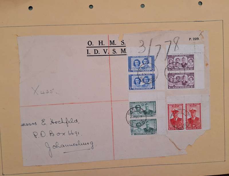 Bechuanaland 1947 Royal Visit Pairs on O.H.M.S Paper Mounted on Craft Paper