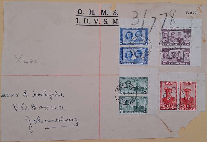 Bechuanaland 1947 Royal Visit Pairs on O.H.M.S Paper Mounted on Craft Paper