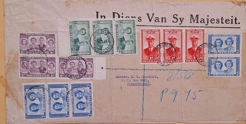 Bechuanaland 1947 Royal Visit on Registered In Diens van sy Majesteit Paper Mounted on Craft Paper