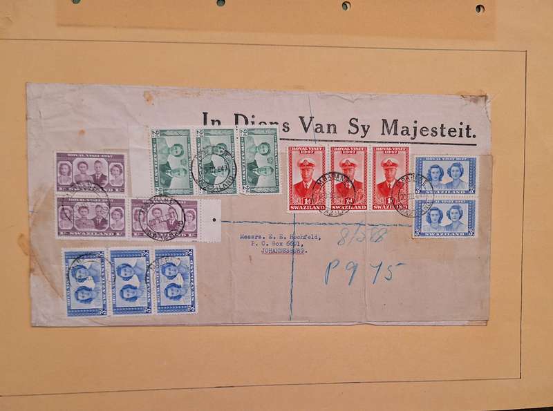 Bechuanaland 1947 Royal Visit on Registered In Diens van sy Majesteit Paper Mounted on Craft Paper