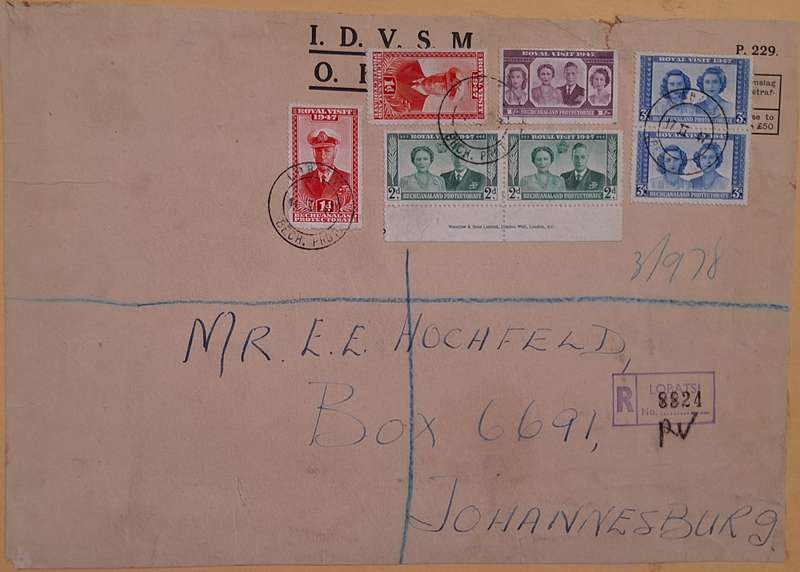 Bechuanaland 1947 Royal Visit on Registered O.H.M.S Paper Mounted on Craft Paper