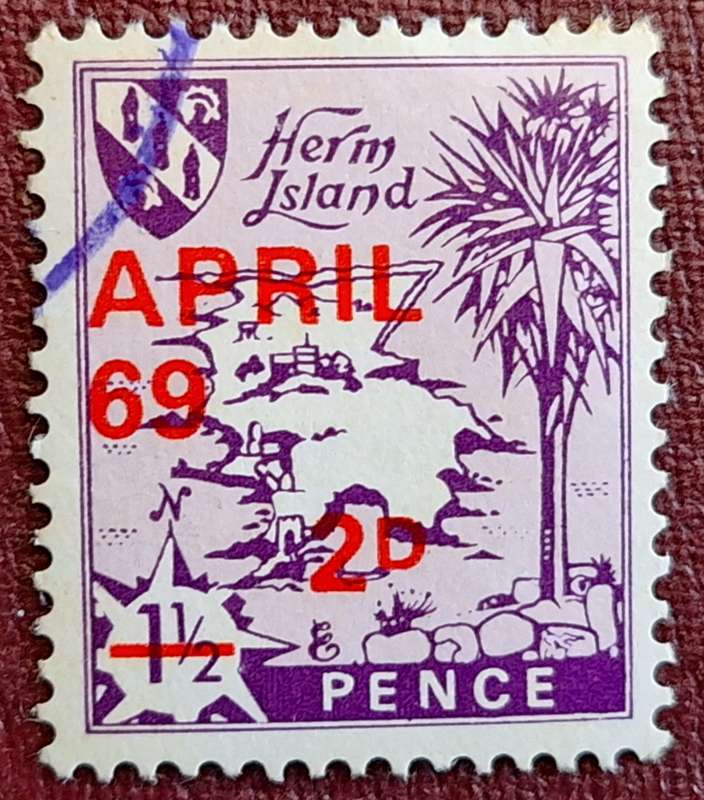 Herm Island 1969 Provisional Issue 2d overprint 1 Used Hinged stamp