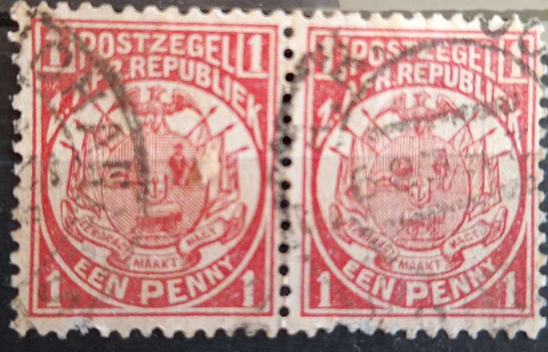 ZAR 1885-1893 Een Penny Pair of Used stamps