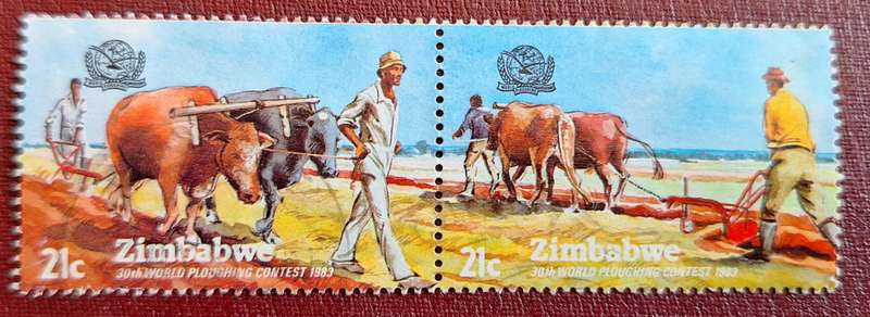 Zimbabwe 1983 Ploughing 1 Used Se-tenant Pair