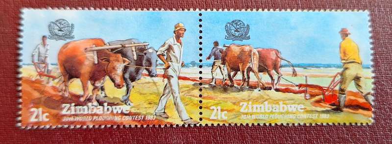 Zimbabwe 1983 Ploughing 1 Used Se-tenant Pair