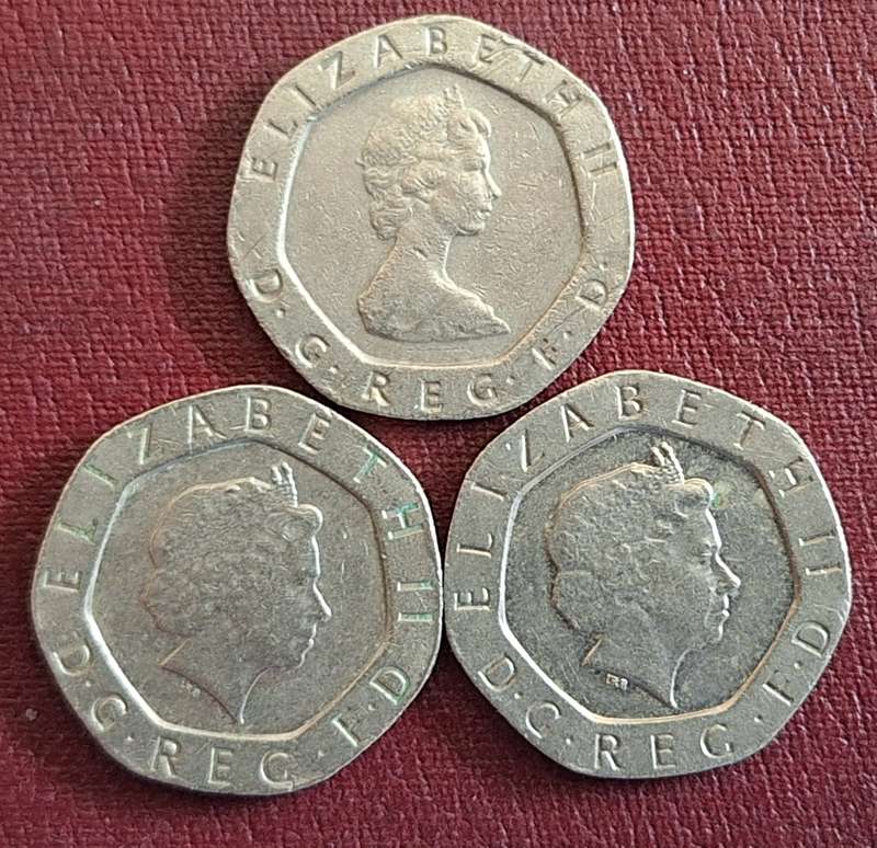 GB 20p 3 Coins 1984 2001 2003 Copper-nickel