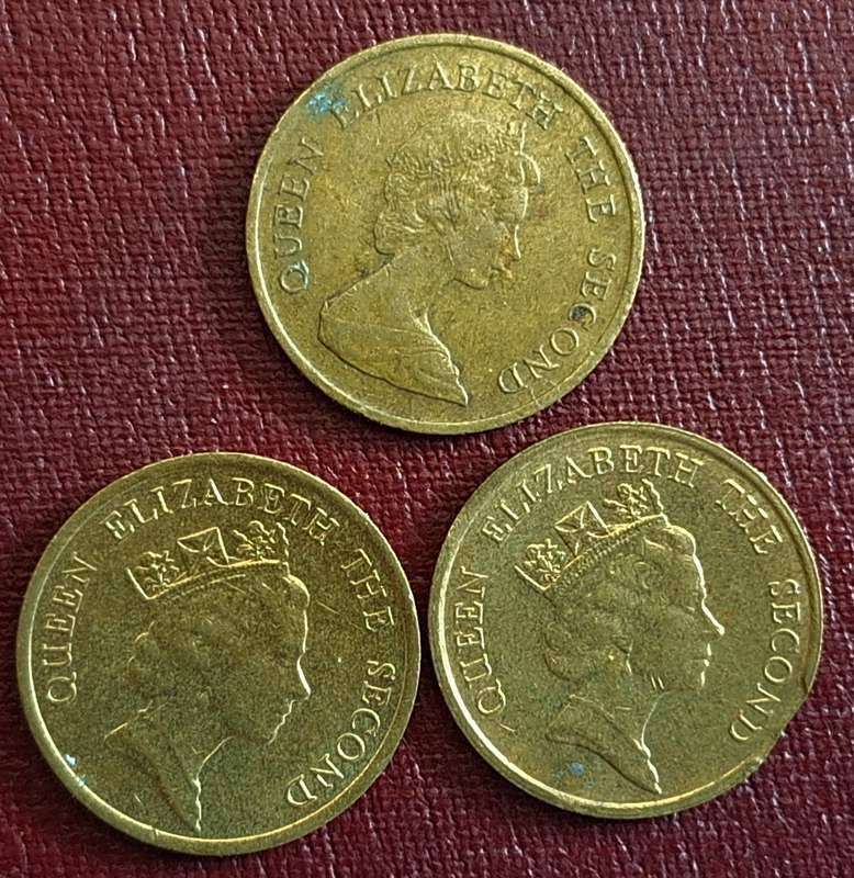Hong Kong 1982 1987 1989 3x10 cents Nickel brass