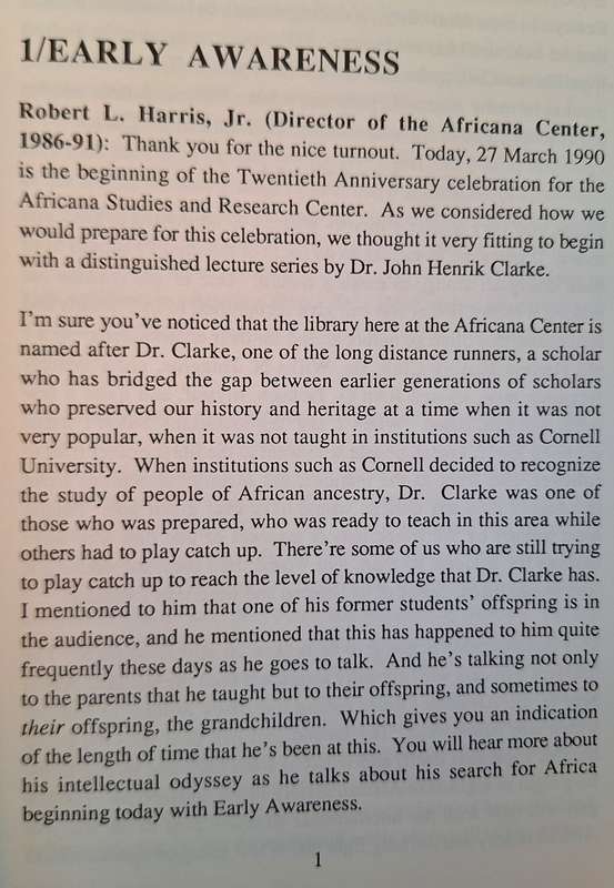 Cornell University Africana Studies and Research Centre: My Life in Search of Africa  John H Clarke