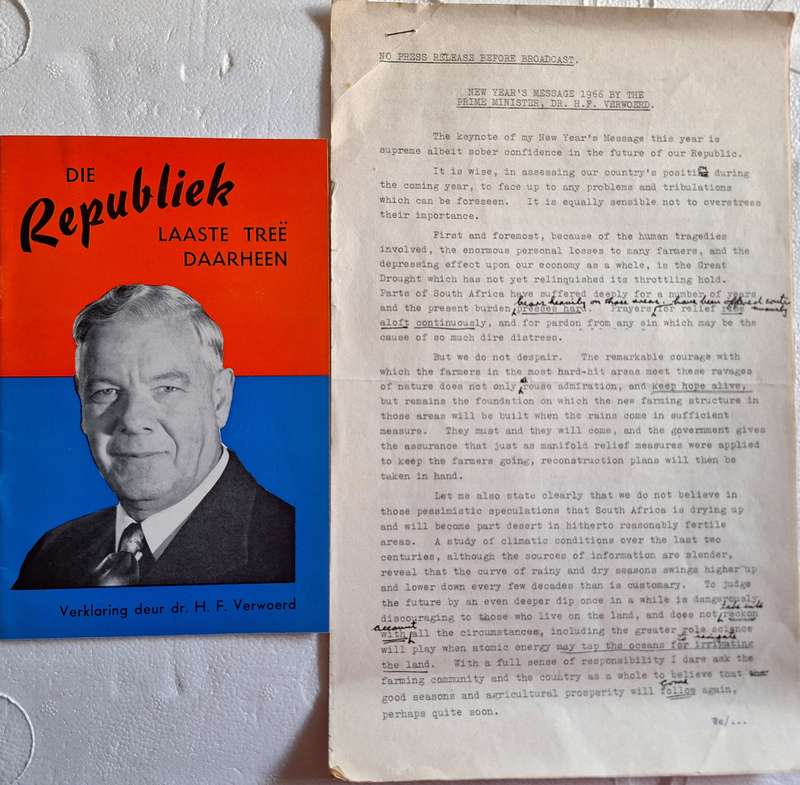 Die Republiek: Laaste Tree Daarheen Verklaring deur H F Verwoerd and Draft New Year's Message 1966