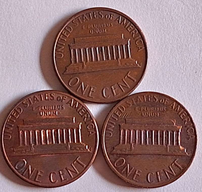 United States 3x One Cent "Lincoln Memorial Cent" Bronze