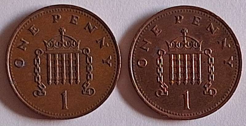 GB 1987 and 1988 One Penny Elizabeth II Bronze non-magnetic