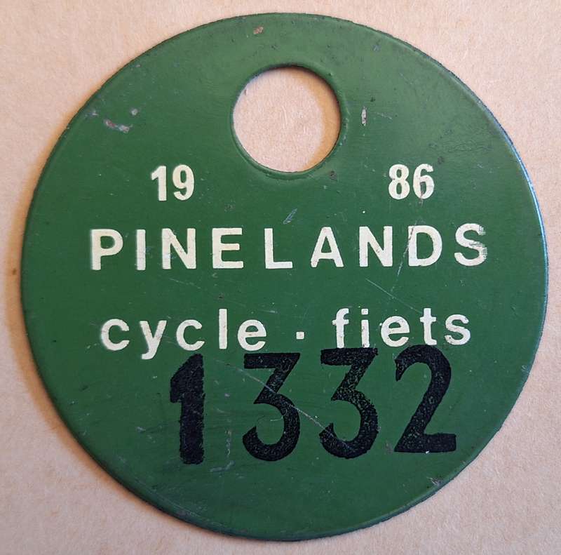 Cycle Fiets 1986 Pinelands Licence Disk 1332