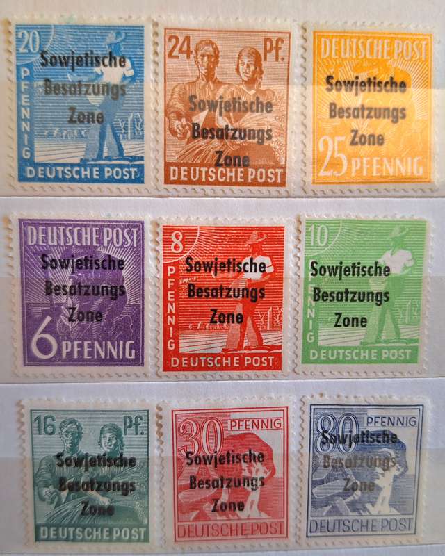 Germany 1947 Pict Issue Overprint 1948 Russian Zone 9 Unused Hinged stamps
