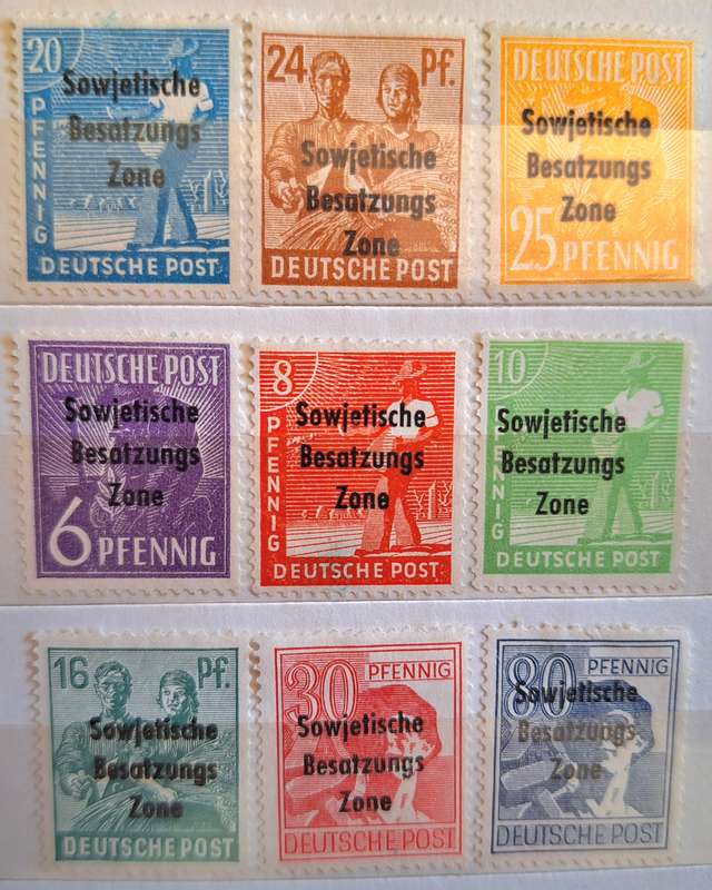 Germany 1947 Pict Issue Overprint 1948 Russian Zone 9 Unused Hinged stamps