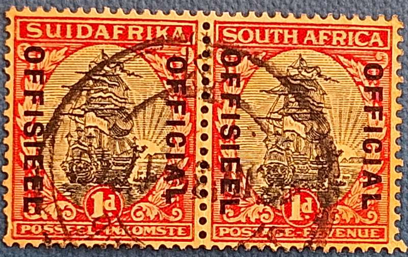 South Africa 1930-45 Pair Used 1d Suidafrika Unhypenated Official stamps
