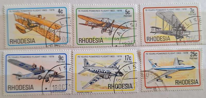 Rhodesia 1978 Powered Flight Set of 6 Cancelled stamps