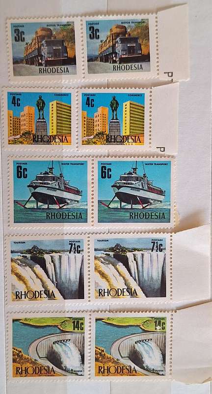 Rhodesia 1970 Definitive 5 Mint Pairs