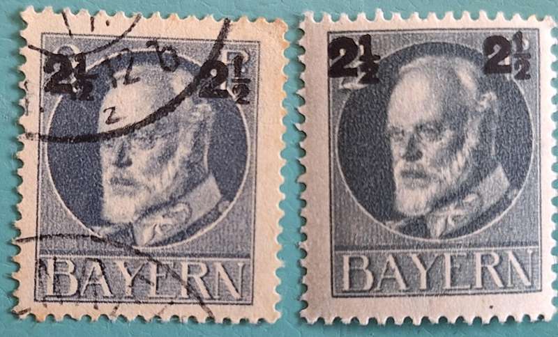 Bayern 1916-1918 King Ludwig III Definitive Surcharged 2 1/2 pfenning 1 Used and 1 Mint stamp