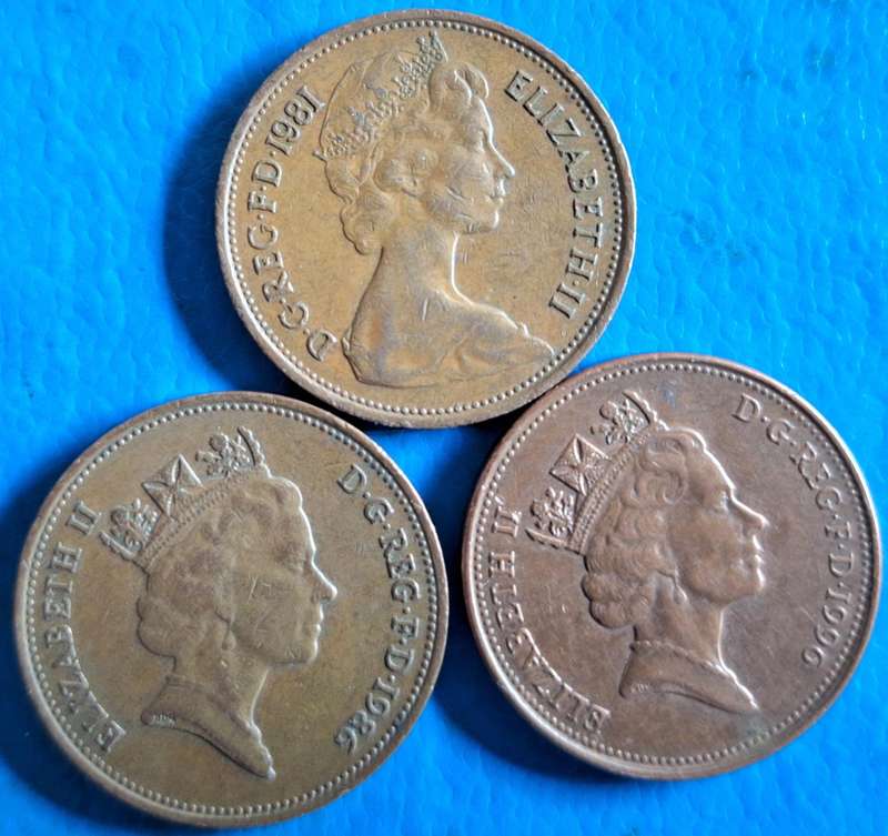 GB Elizabeth II 1981 2 New Pence Bronze, 1986 Bronze non-magnetic, 1996 Copper plated steel