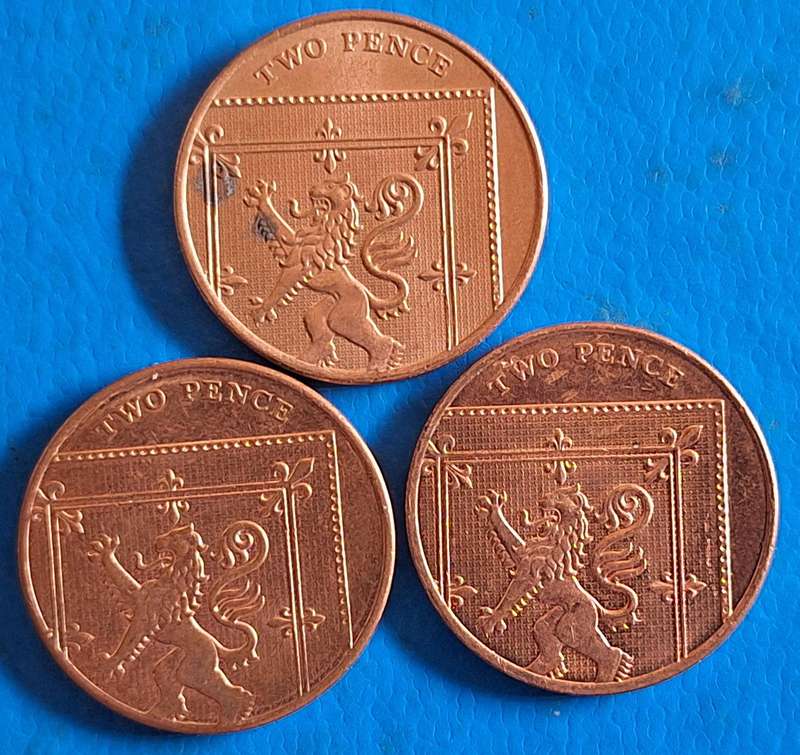 GB Elizabeth II 2 Pence 2011 4th Portrait, 2016 and 2021 5th Portrait All Copper plated steel