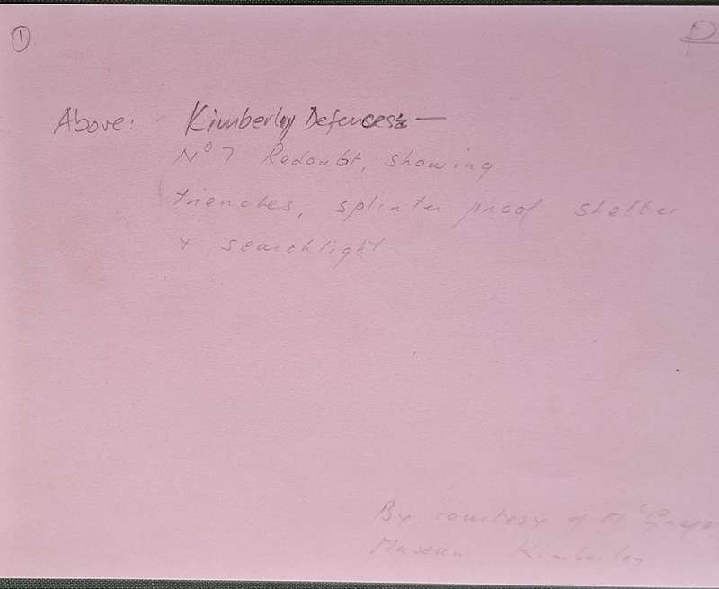 Black and White Photograph Kimberley Seige Defences: Trenches, Shelter and Searchlight