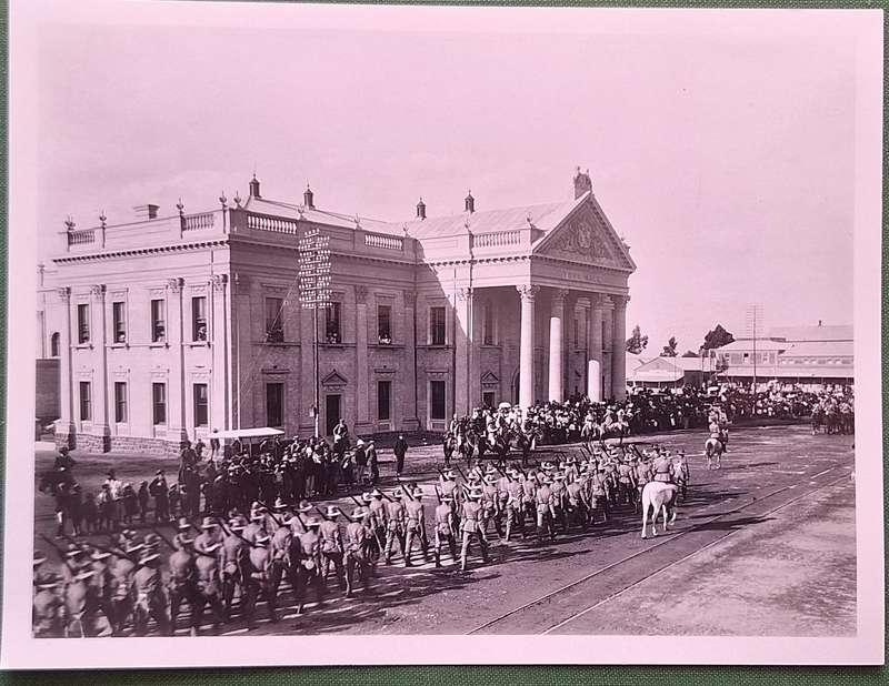 Black and White Photograph 1899 March Past Kimberley Town Hall before Seige