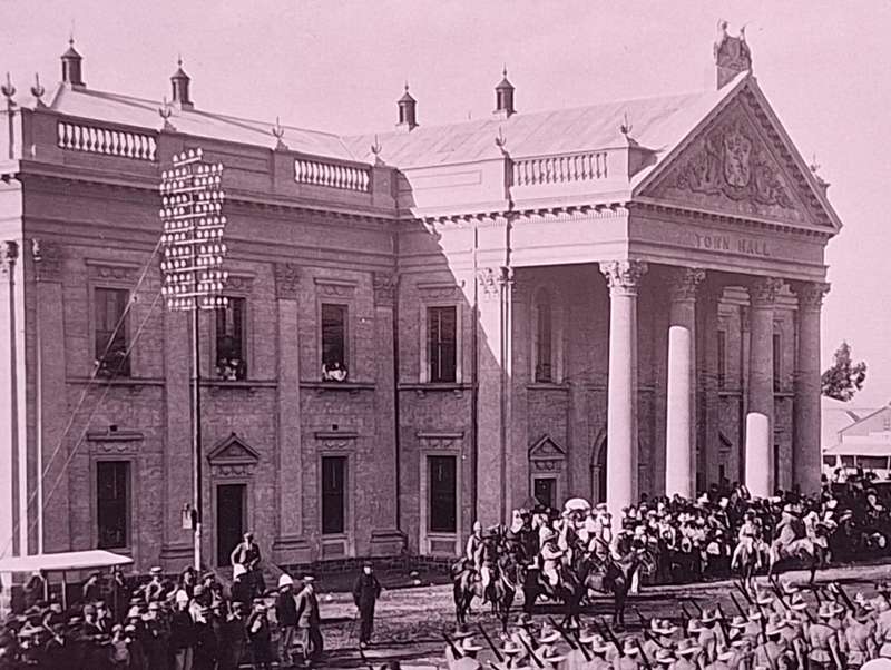 Black and White Photograph 1899 March Past Kimberley Town Hall before Seige