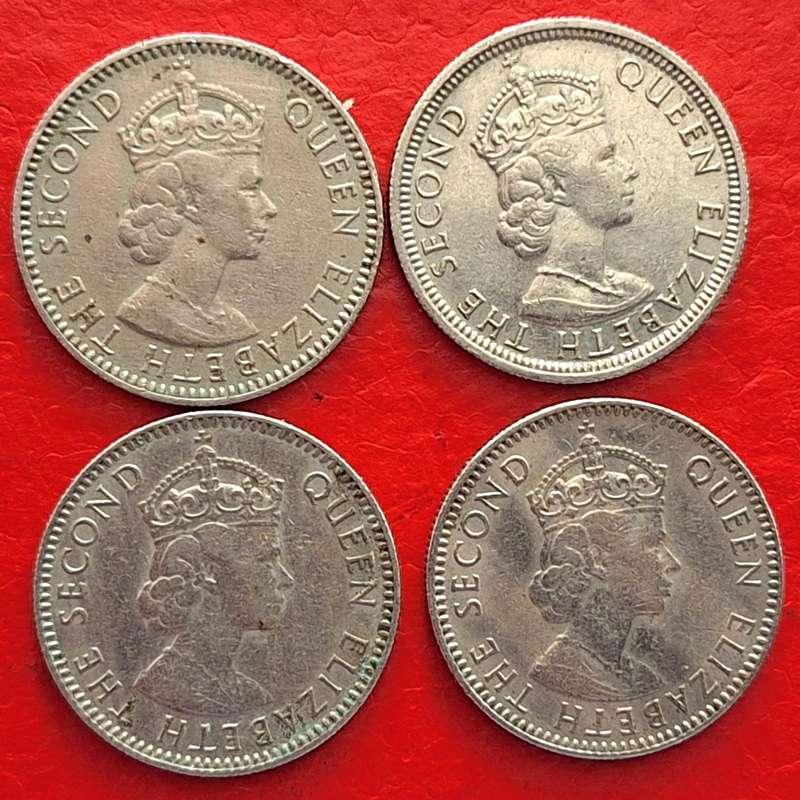 Mauritius 1964, 1965x2 and 1971 Elizabeth II Quarter ¼ Rupee Copper-nickel