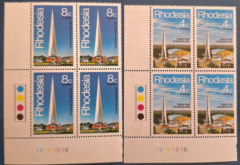 Rhodesia 1978 Trade Fair Set of 2 Mint stamps in Blocks of 4 Each Plate 1B