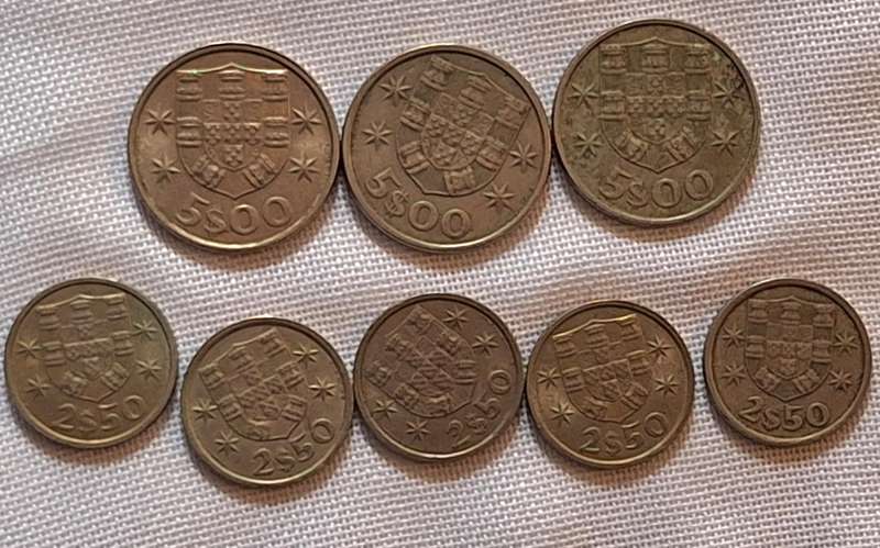 Portugal 5 Escudos x3 and 2.50 Escudos x5 Copper-nickel