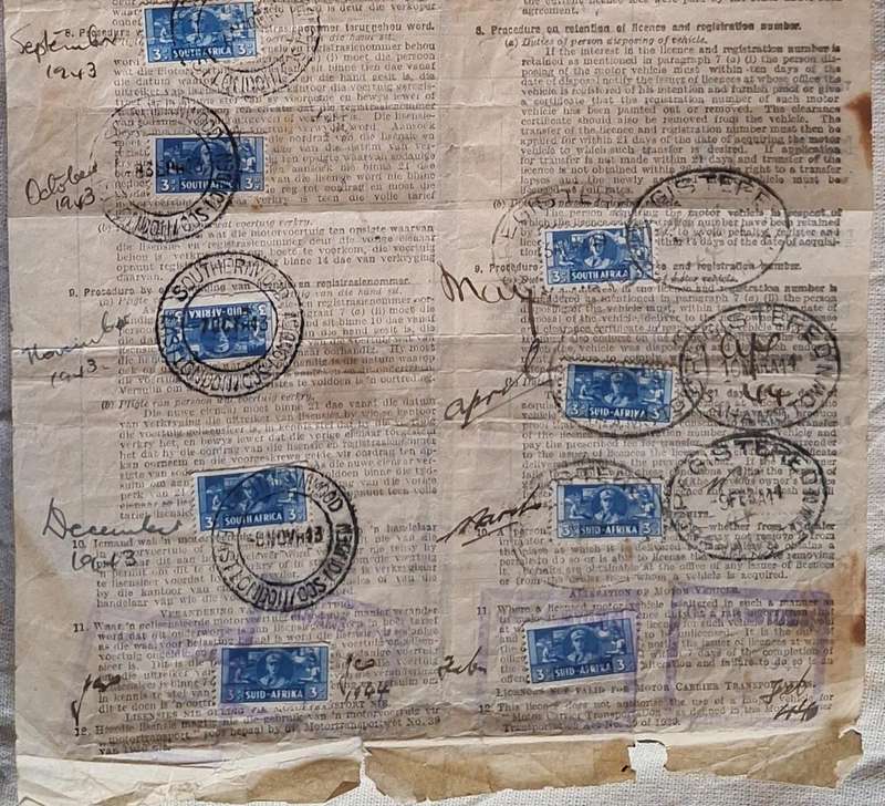 Motor Vehicle Licence Cape Province Issued 1943 Valid for Petrol Rations until 16 April 1944