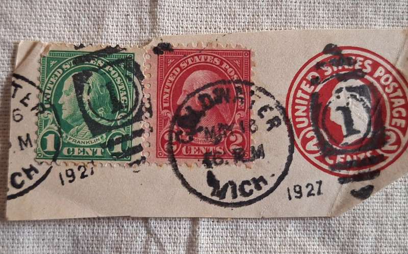 USA Preprinted Two Cent Postal Stationery with extra One Cent and Two Cent Postmark Dated 1927