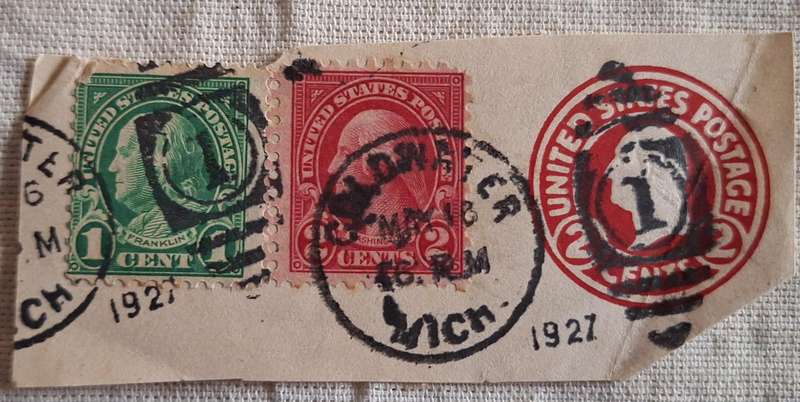 USA Preprinted Two Cent Postal Stationery with extra One Cent and Two Cent Postmark Dated 1927