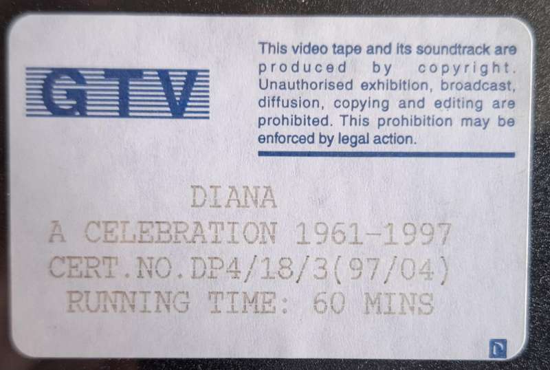 Diana: A Celebration 1961-1997 The Official BBC Commemorative Video (60 minutes running time)